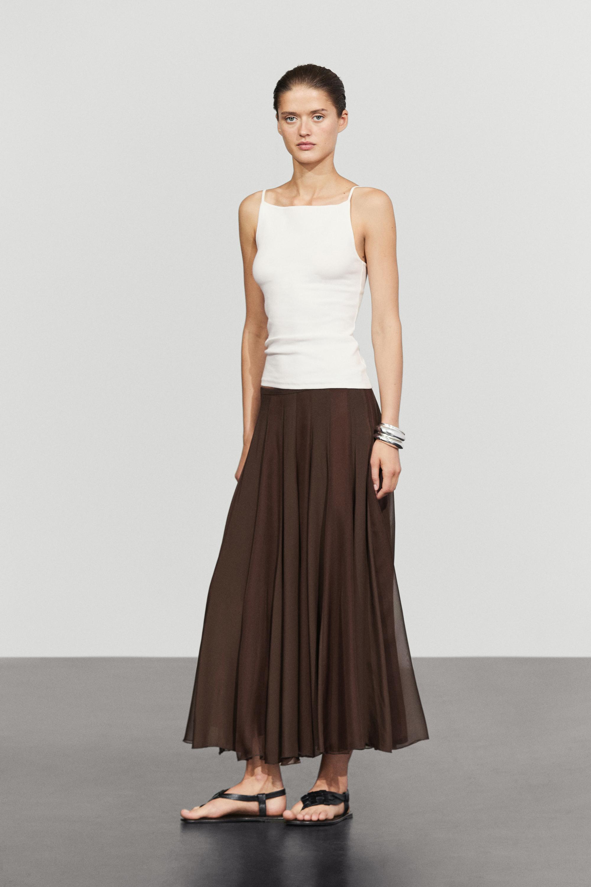 Flowing flared midi skirt
